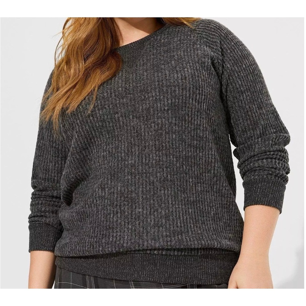 Torrid Womens Gray Brushed Waffle Raglan Long Sleeve Cozy Sweatshirt Top 2 18 20